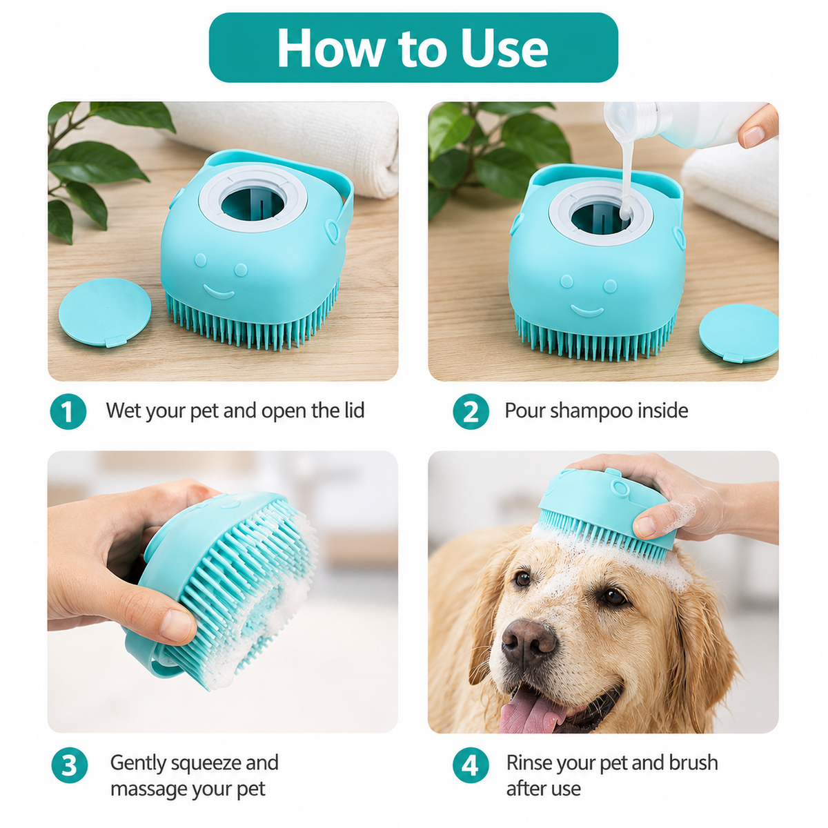 6-in-1 Pet Grooming Kit for Dogs & Cats | Self-Cleaning Brush, Bath Brush & Nail Care